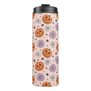 Fun Halloween Pumpkins and Flowers Pattern Thermal Tumbler