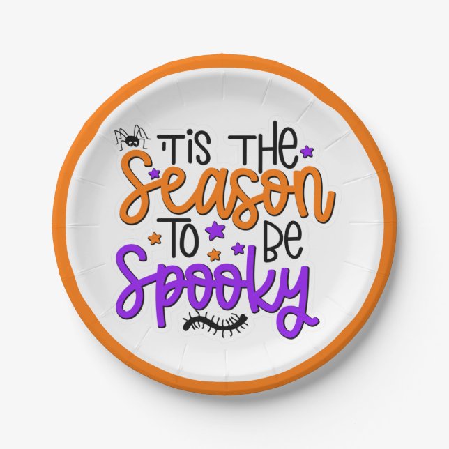 Fun Halloween Spooky Quote Orange Purple Party Paper Plate (Front)