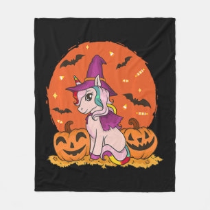 Fun Halloween Witchy Unicorn Cute Witch Pumpkin Fo Fleece Blanket