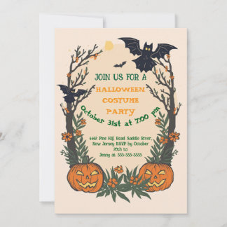 Fun Halloween with Pumpkins, Bats & Autumn Trees Invitation