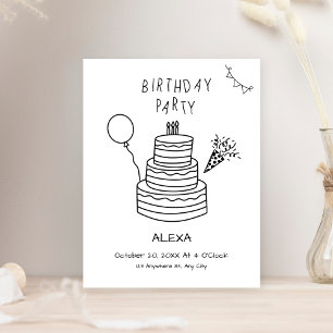 Fun hand drawn birthday cake invitation