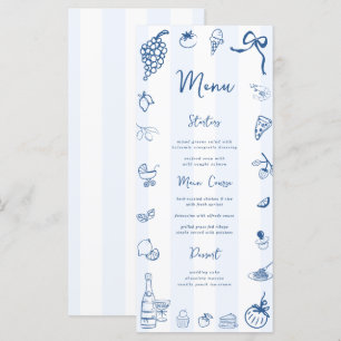 Fun Hand Drawn Blue Stripes Italian Menu