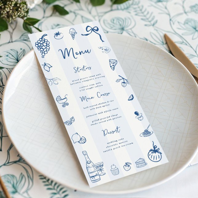 Fun Hand Drawn Blue Stripes Italian Menu (Creator Uploaded)