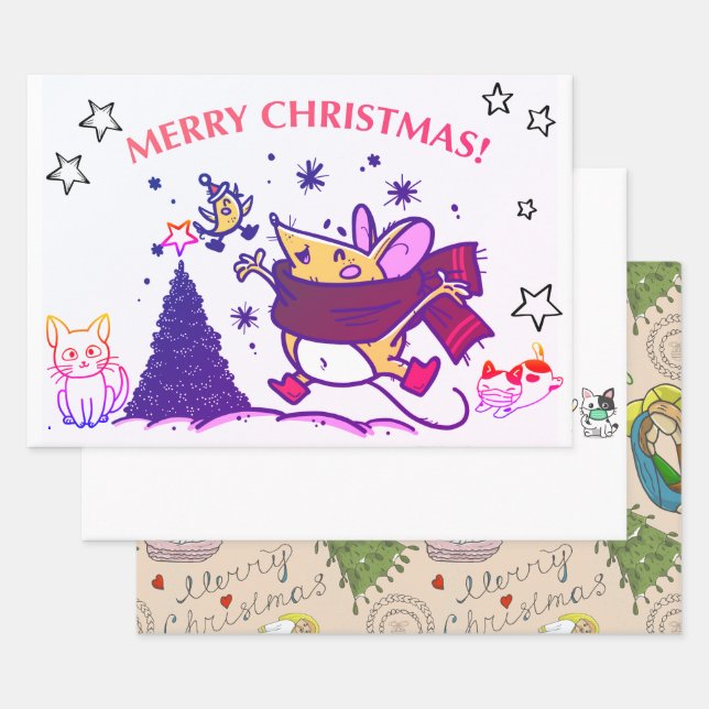 FUN HAND DRAWN CHRISTMAS WRAPPING SHEETS (Set)