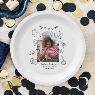 Fun Hand Drawn Doodles Arch Photo Graduate Party Paper Plate