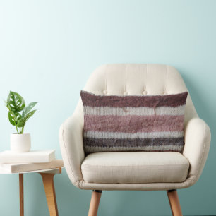 fun hand knitted brown and biege striped lumbar pillow