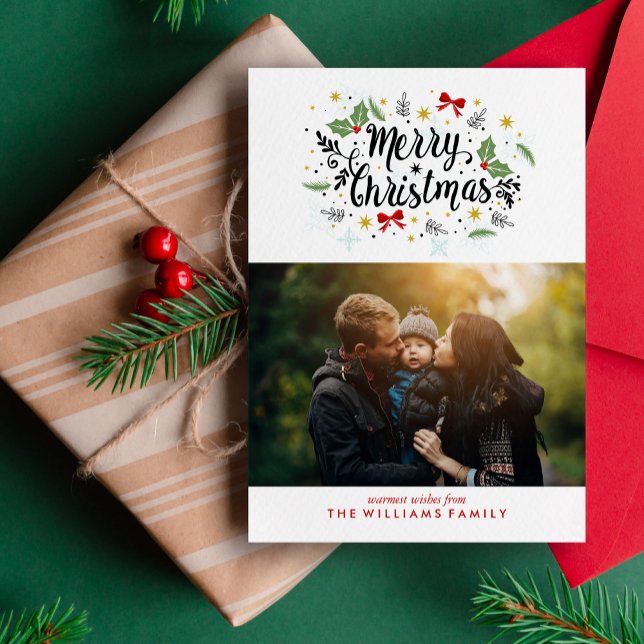Fun Hand Lettered Merry Christmas Photo Holiday Card (Creator Uploaded)