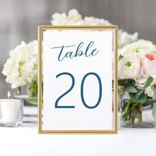 Fun Hand-written Blue White Wedding Table Number