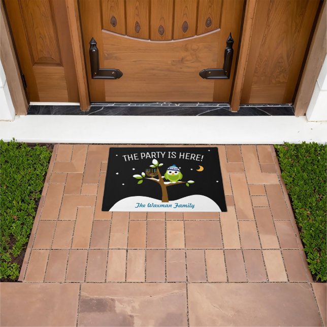 Fun Hanukkah Owl & Menorah Party Doormat (Outdoor)