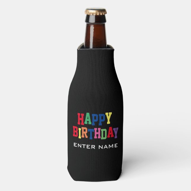 Fun Happy Birthday Colourful Personalized Bottle Cooler (Bottle Front)