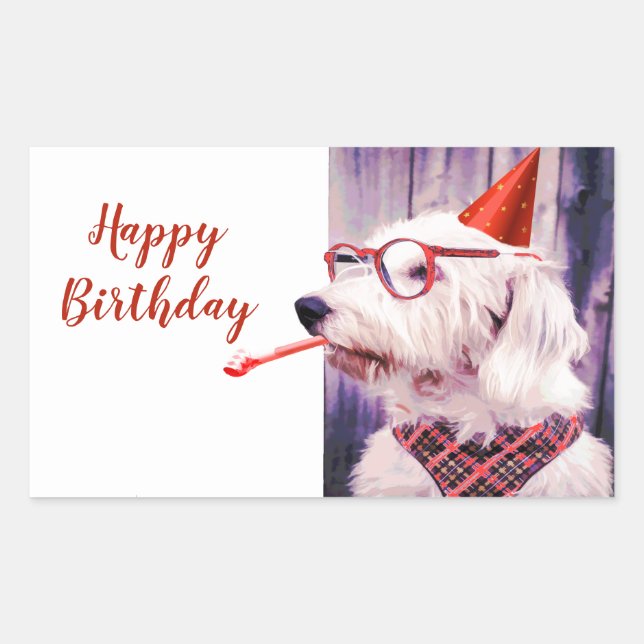 Fun Happy Birthday Cute Dog Celebrating Sticker (Front)