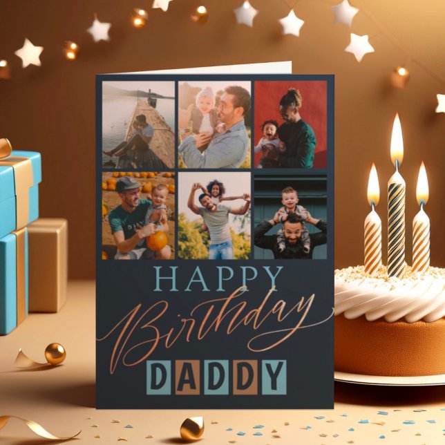Fun Happy Birthday Daddy 6 Photo Collage Card (Creator Uploaded)