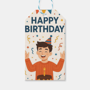 Fun Happy Birthday Party Hat Balloon Boy Gift Tags