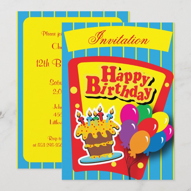 Fun Happy Birthday Party Invitation (Front/Back)