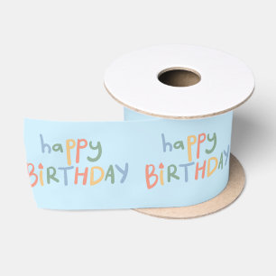 Fun Happy Birthday Pastel Blue Kids Party Ribbon Satin Ribbon