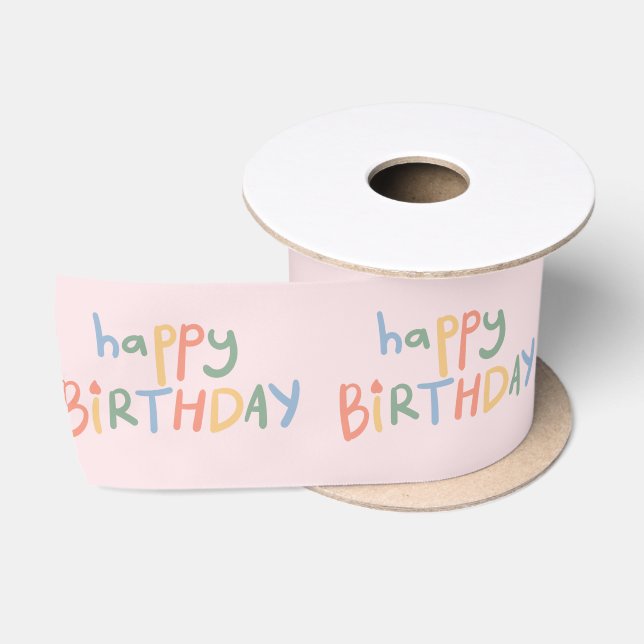 Fun Happy Birthday Pink Pastel  Kids Party Ribbon Satin Ribbon (Spool)