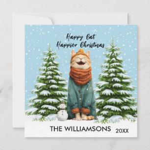 Fun Happy Cat Happier Christmas Holiday Card