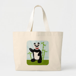 Fun Happy Cute Panda Bear Cartoon Art Large Tote Bag