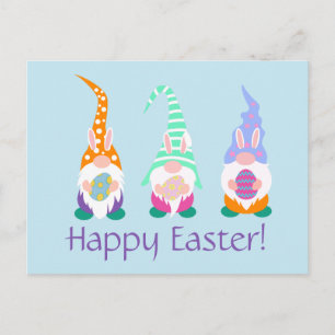 Fun Happy Easter Gnomes Bunny Ears Spring Colours Postcard