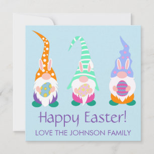 Fun Happy Easter Gnomes Spring Colours Personalize Holiday Card