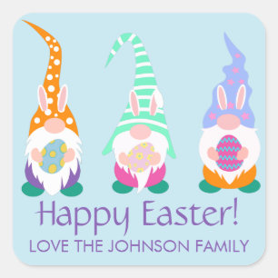 Fun Happy Easter Gnomes Spring Colours Personalize Square Sticker