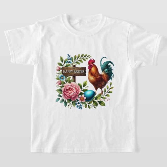 Fun Happy Easter rooster T-Shirt (Laydown)