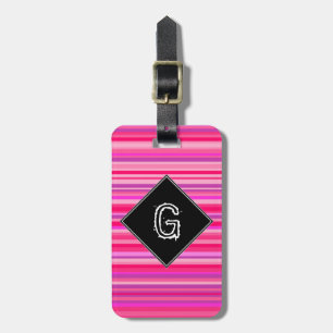 Fun, Happy, Girly Pink and Purple Stripes Pattern Luggage Tag