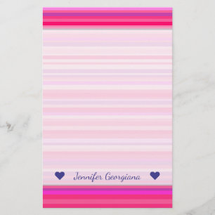 Fun, Happy, Girly Pink and Purple Stripes Pattern Stationery