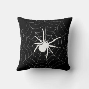 Fun Happy Halloween Black & Orange Spider Web Thr Throw Pillow
