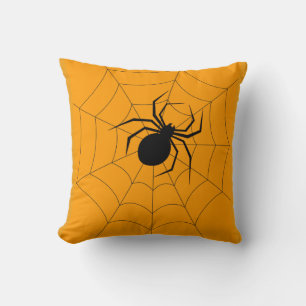 Fun Happy Halloween Black & Orange Spider Web Thr Throw Pillow