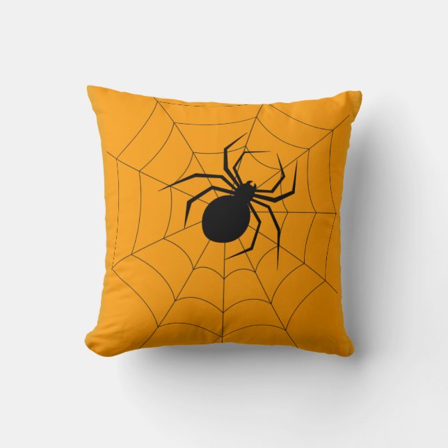 Fun Happy Halloween Black &  Orange Spider Web Thr Throw Pillow (Front)