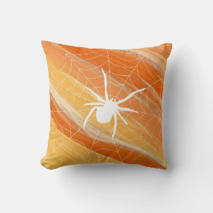Fun Happy Halloween Black &  Orange Spider Web Throw Pillow