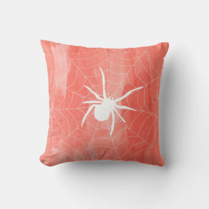 Fun Happy Halloween Black & Orange Spider Web Throw Pillow