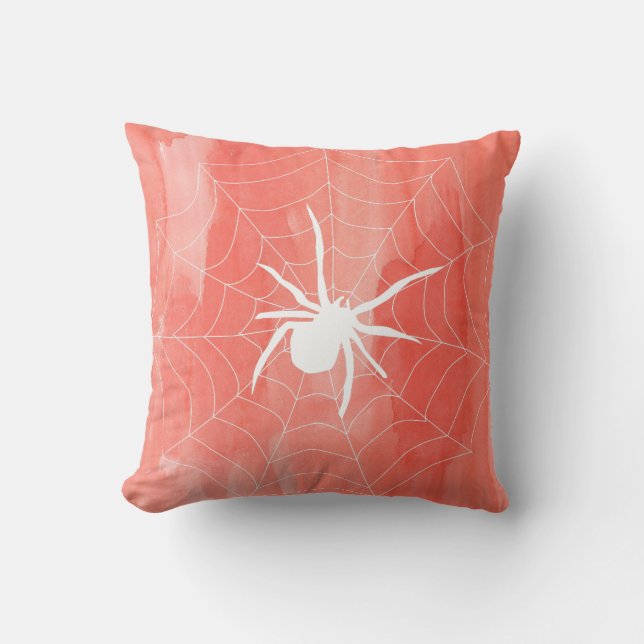 Fun Happy Halloween Black &  Orange Spider Web Throw Pillow (Front)