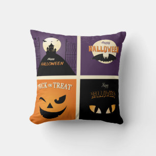 Fun Happy Halloween Black & Orange Throw Pillow
