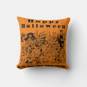 Fun Happy Halloween Characters Throw Pillow