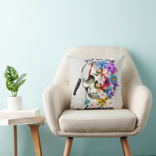 Fun Happy Halloween Floral Sugar Skull Trick Treat Throw Pillow