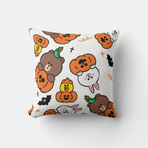 Fun Happy Halloween Pumpkin Bats Throw Pillow