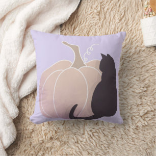 Fun Happy Halloween Pumpkin Cat Throw Pillow