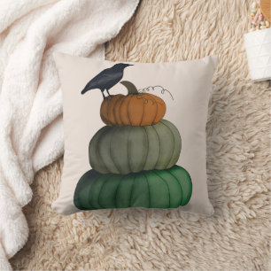 Fun Happy Halloween Pumpkin Crow Throw Pillow