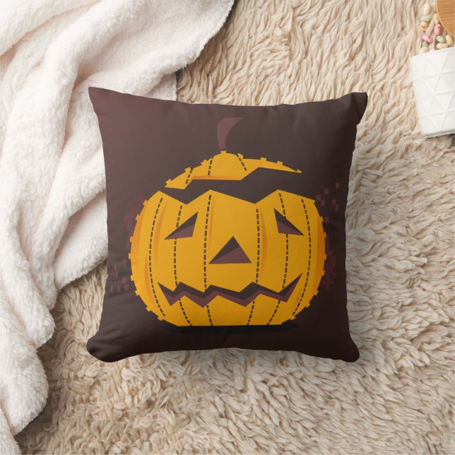 Fun Happy Halloween Pumpkin Crow Throw Pillow (Blanket)