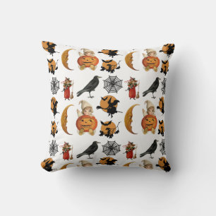 Fun Happy Halloween Pumpkins Pattern Background Th Throw Pillow