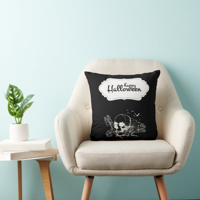 Fun Happy Halloween Skull Throw Pillow (Chair)