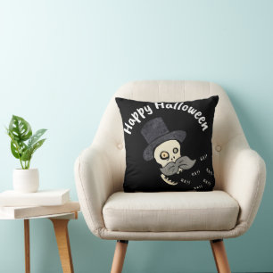 Fun Happy Halloween Skull Throw Pillow