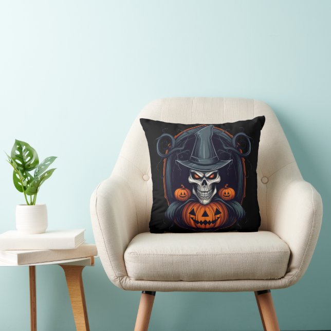 Fun Happy Halloween Skull Throw Pillow (Chair)