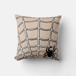 Fun Happy Halloween Spider with Web Burlap Throw Pillow