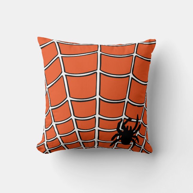 Fun Happy Halloween Spider with Web Throw Pillow (Front)