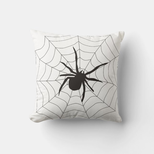 Fun Happy Halloween Spider with Web Throw Pillow (Front)