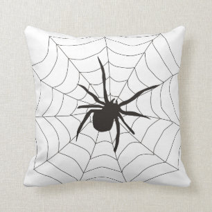 Fun Happy Halloween Spider with Web Throw Pillow