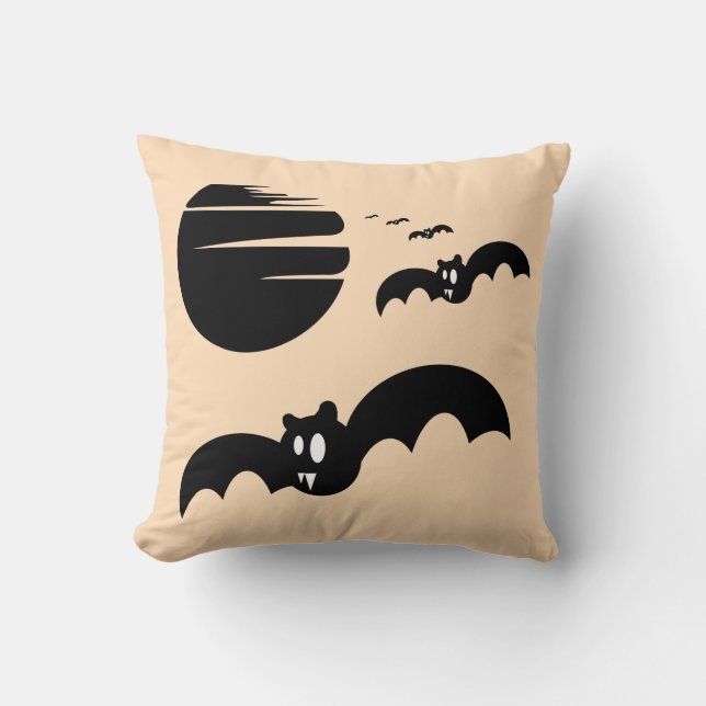 Fun Happy Halloween Trick or Treat Bats Throw Pillow (Front)